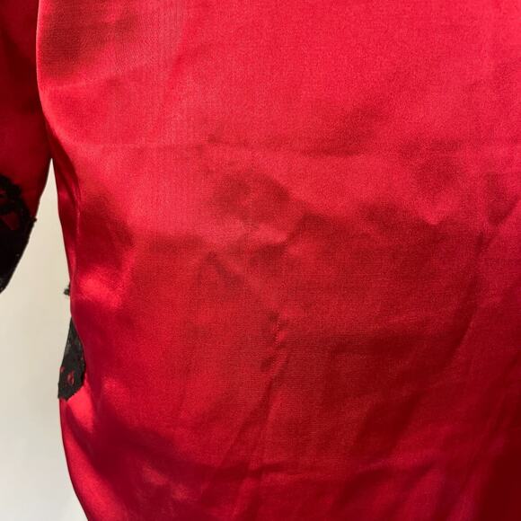 Lingerie Nightgown Size Small Red Satin Black Lace Long Sleeve Sleep Silky Sexy - Picture 11 of 15